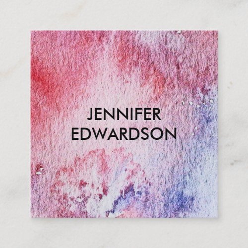 Modern blue red watercolor pattern professional sq square business card