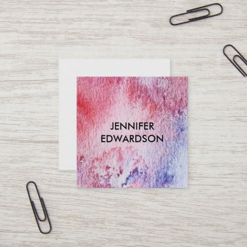 Modern blue red watercolor pattern professional square business card