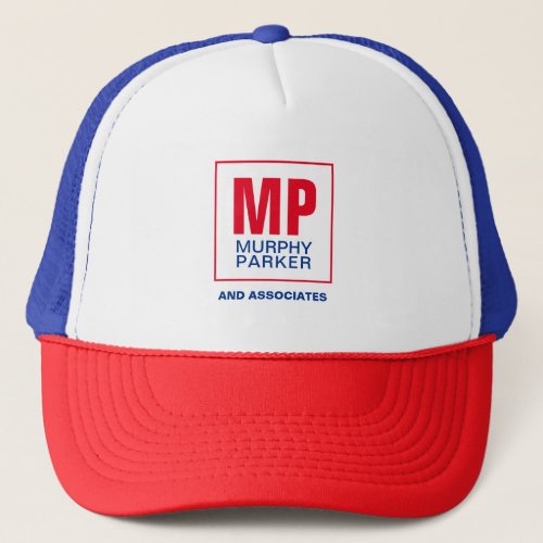 Modern Blue Red White Business Monogram Logo Trucker Hat