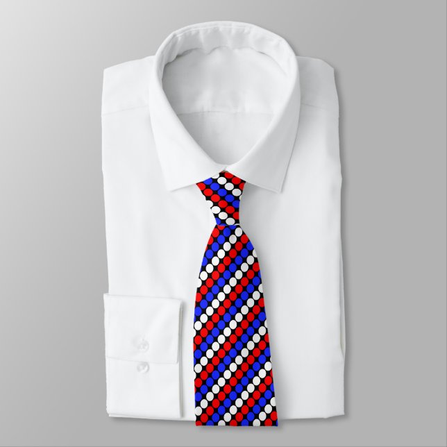 Modern Blue Red White Dotted Stripes on Black  Nec Neck Tie (Tied)