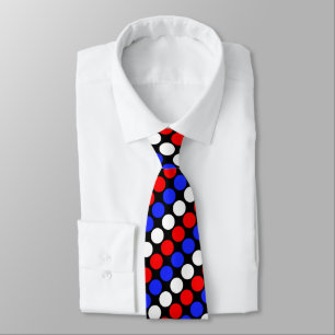Modern Blue Red White Dotted Stripes on Black  Neck Tie