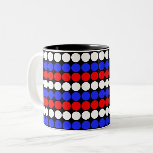 Modern Blue Red White Dotted Stripes Two_Tone Coffee Mug