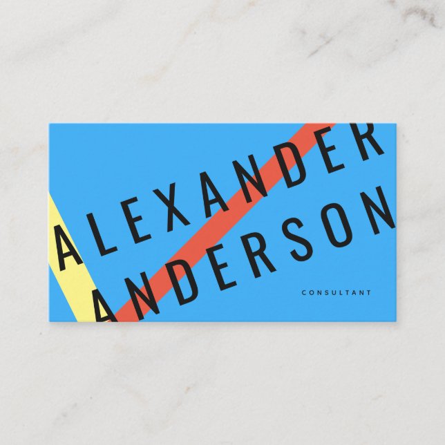 Modern Blue, Red & Yellow Lines Business Card (Front)