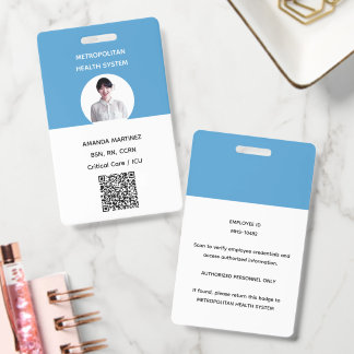 Modern Blue Registered Nurse Photo QR Code Staff Badge