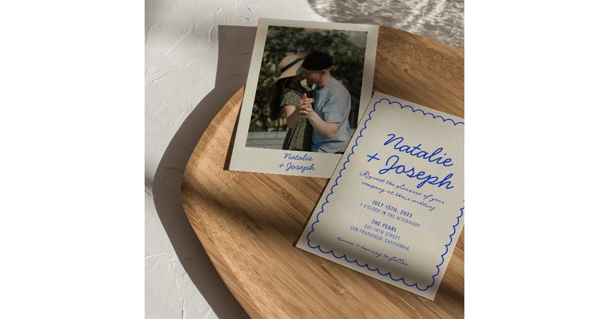 Fun Blue Invite Frame Modern Blue Retro Fun Whimsical Photo Wedding Invitation | Zazzle