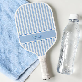 Modern Blue Retro Striped Simple Personalized Name Pickleball Paddle