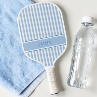 Modern Blue Retro Striped Simple Personalized Name Pickleball Paddle