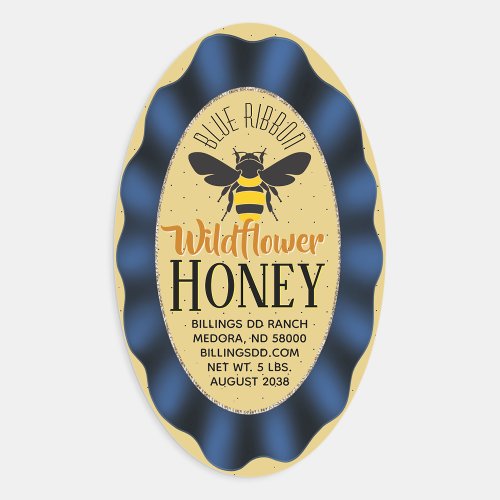 Modern Blue Ribbon Gold Honey Jar Stickers