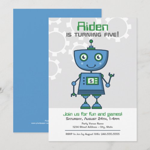 Birthday Party Invitation | Boy's Robot Theme