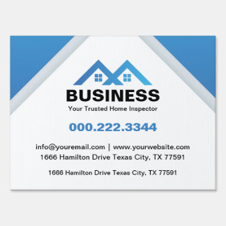 Modern Blue Roof House Logo Real Estate Sign