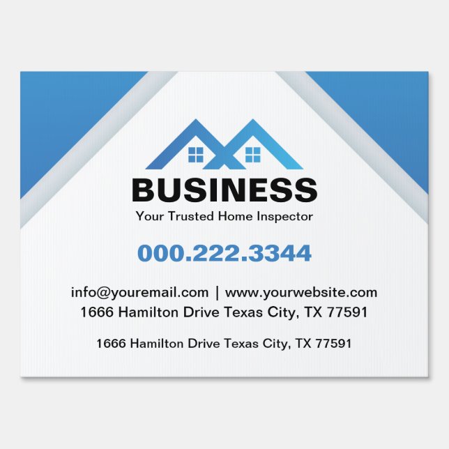 Modern Blue Roof House Logo Real Estate Sign (Front)