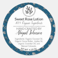 Modern Blue Rose & Leaves Bath & Body / Candle Classic Round Sticker