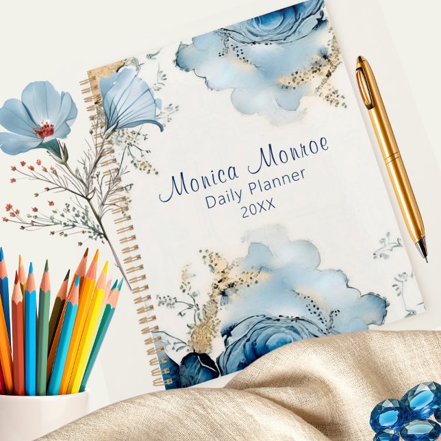 Modern Blue Roses Floral Design Day Planner (Creator Uploaded)