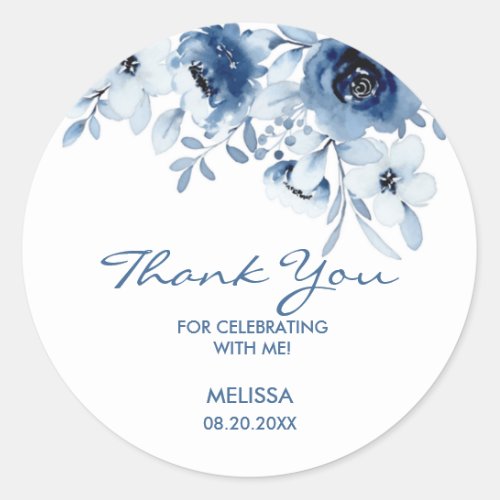 Modern Blue Roses Floral Greenery Birthday Sticker