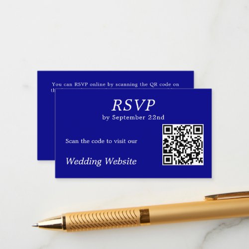 Modern  Blue RSVP Wedding Website QR Code  Enclosure Card