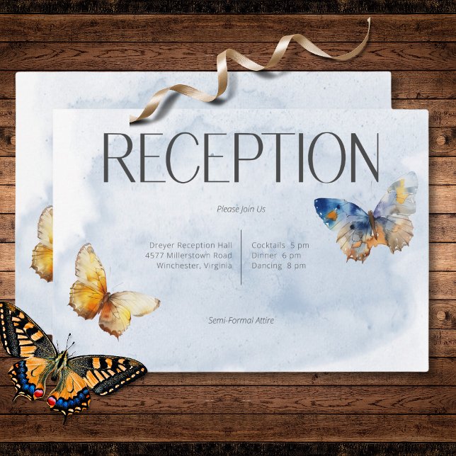 Modern Blue Rust Watercolor Butterflies Reception Enclosure Card (Modern Blue Rust Watercolor Butterflies Reception Enclosure Card)