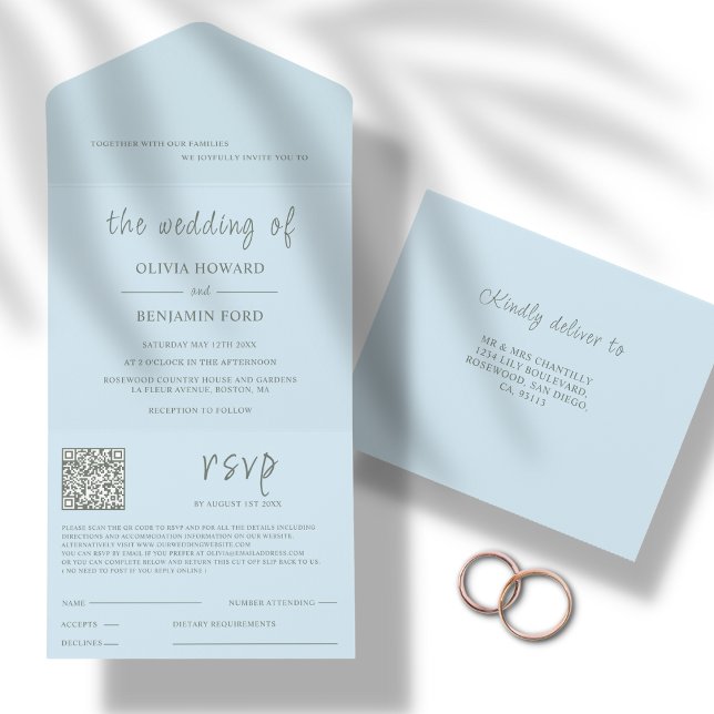 Modern Blue & Sage Green QR Code All In One Invitation (Creator Uploaded)
