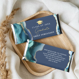 Modern Blue Sapphire Gold Agate Graduate  Hershey Bar Favors