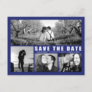 Modern Blue Save The Date Collage 4 Photo Postcard