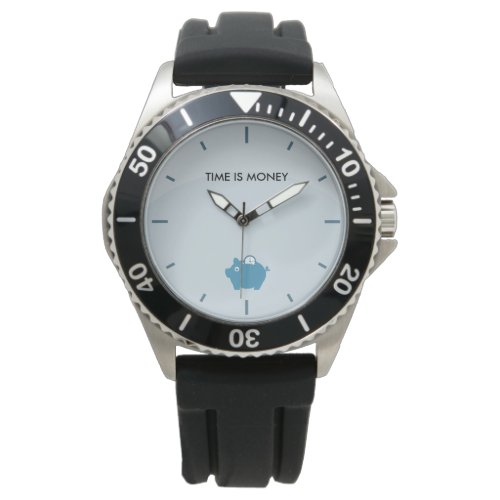 Modern Blue Saving Time With Piggy Bank Mens Watch