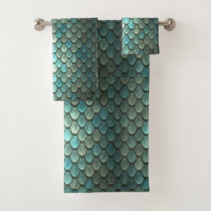 Modern blue scales textured bath towel set