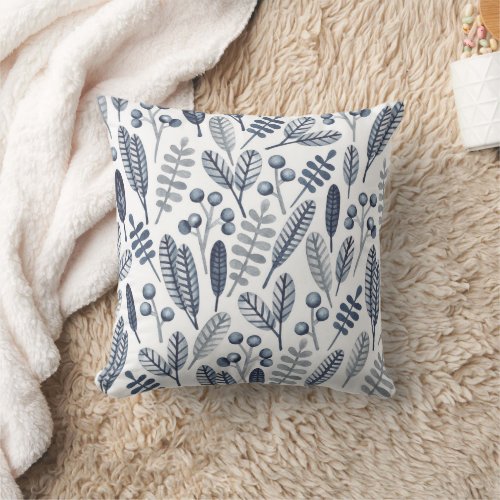 Modern Blue Scandinavian Botanical Pattern  Throw Pillow