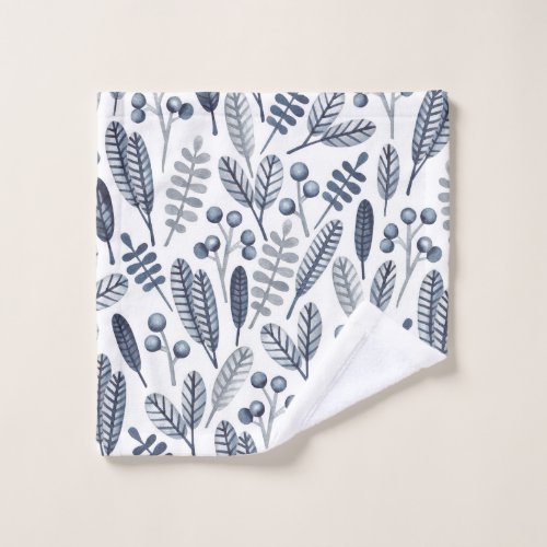 Modern Blue Scandinavian Botanical Pattern  Wash Cloth