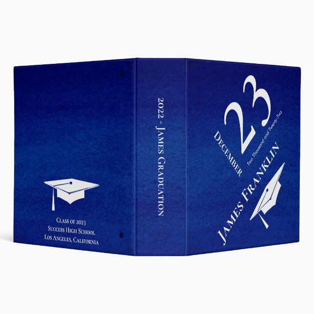 Modern Blue School Keepsake Senior Year Graduation 3 Ring Binder (Background)