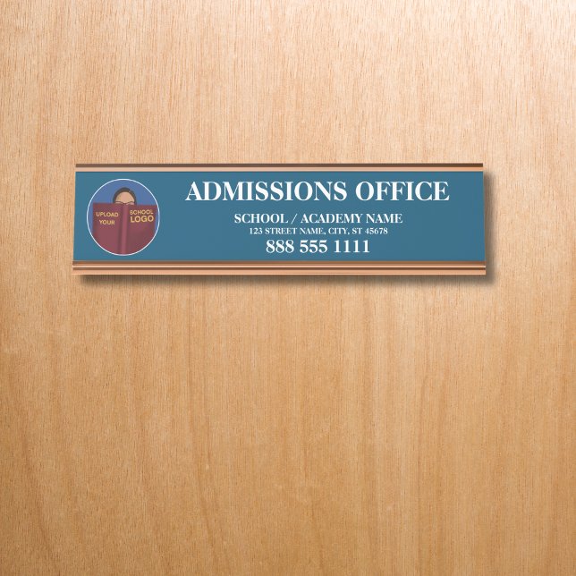 Modern Blue School Logo Admissions Office Desk Name Plate (Creator Uploaded)