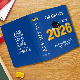 Modern Blue School Logo Graduate Keepsake 3 Ring Binder
