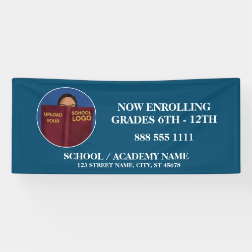 Modern Blue School Logo Now Enrolling Banner