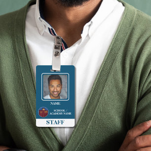 Modern Blue School Logo Staff Employee Badge