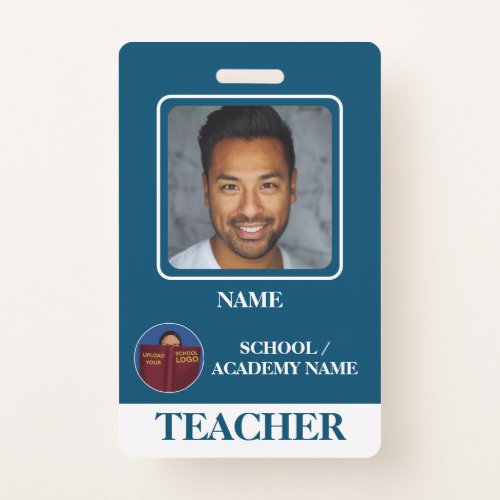 Modern Blue School Logo Teacher Employee Badge