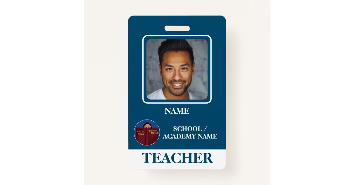 Modern Blue School Logo Teacher Employee Badge Zazzle