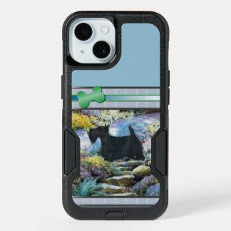 Modern Blue Scottish Terrier Dog Art iPhone 15 Case