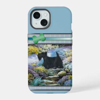 Modern Blue Scottish Terrier Dog Art iPhone 15 Case