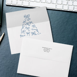Modern Blue Scribble Bow Christmas  Envelope