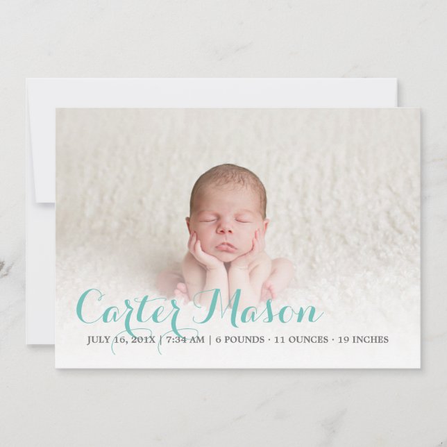 Modern Blue Script Birth Announcement (Front)