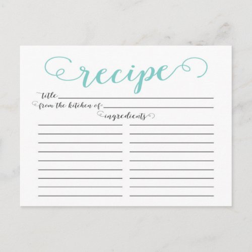 Modern Blue Script Bridal Shower Recipe Cards