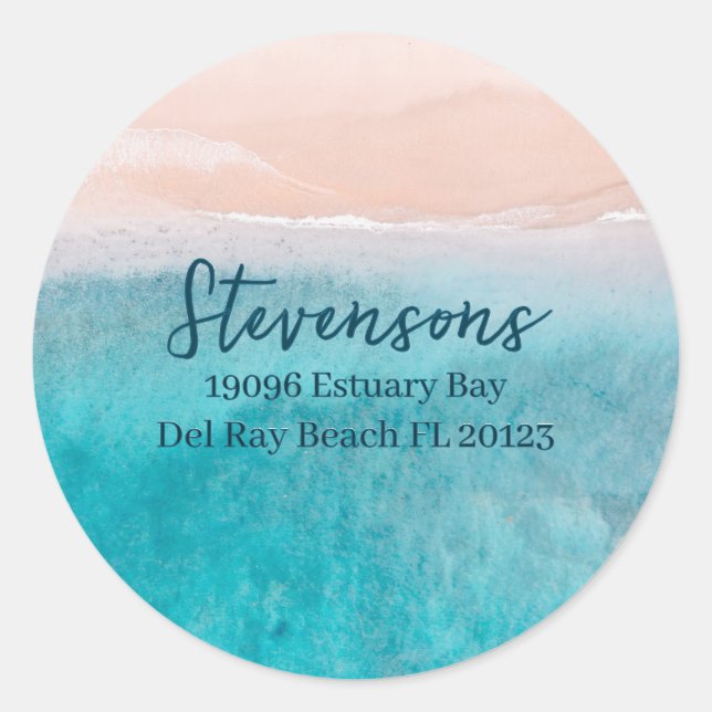 Modern Blue Script Custom Name Beach House Pun  Classic Round Sticker (Front)