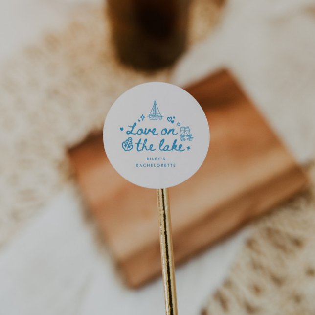 Modern Blue Script Lake Bachelorette Party Classic Round Sticker (Creator Uploaded)