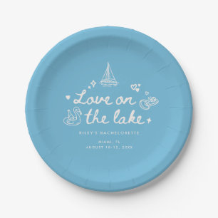 Modern Blue Script Lake Bachelorette Party Paper Plates