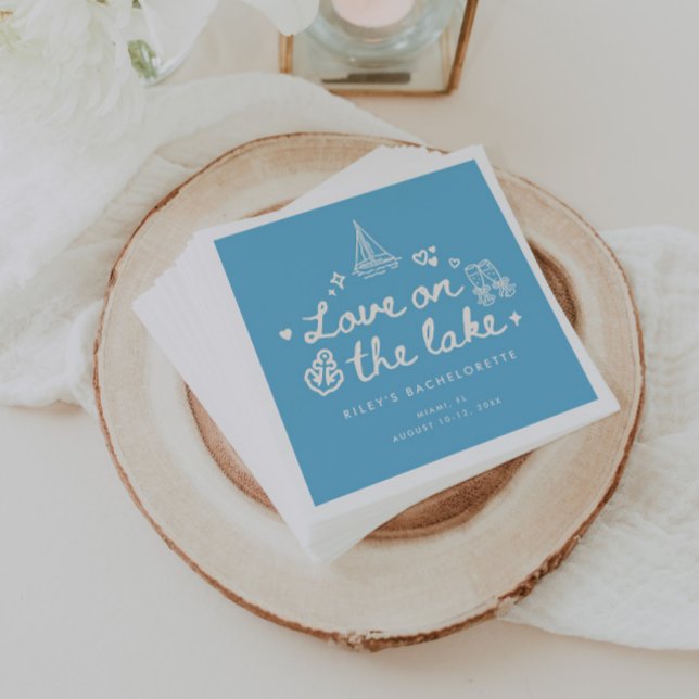 Modern Blue Script Lake Bachelorette Weekend Napkins (Creator Uploaded)