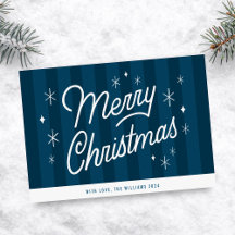 Modern Blue Script Merry Christmas Card