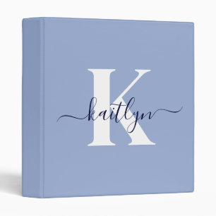 Modern Blue Script Monogram 3 Ring Binder
