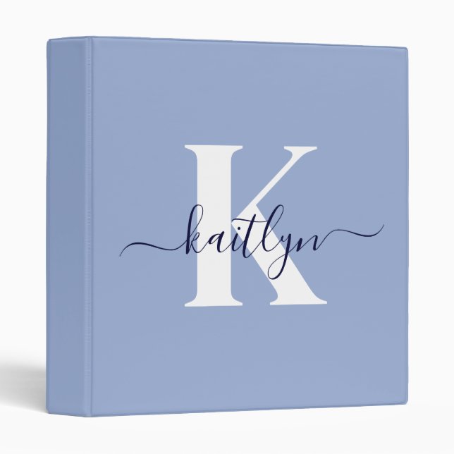 Modern Blue Script Monogram 3 Ring Binder (Front/Spine)