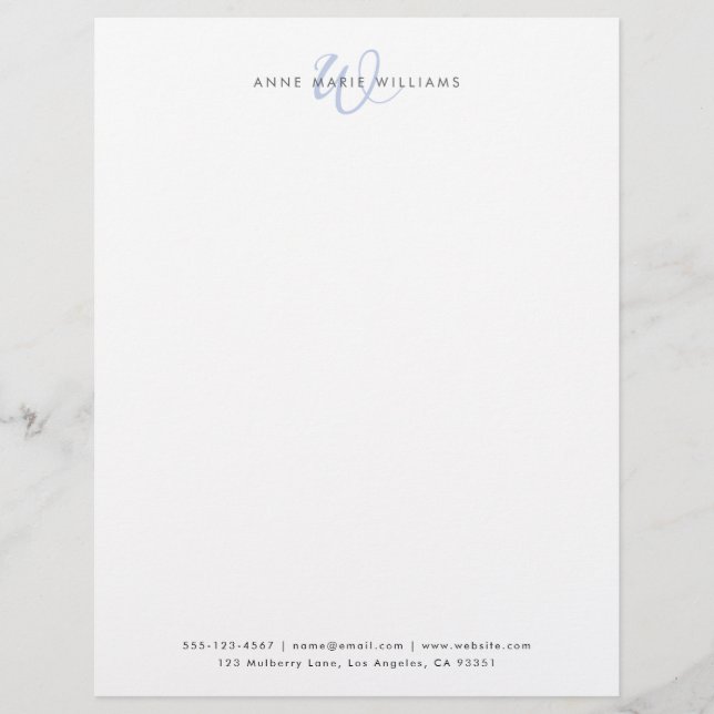 Modern Blue Script Monogram Letterhead (Front)