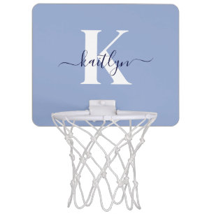 Modern Blue Script Monogram Mini Basketball Hoop