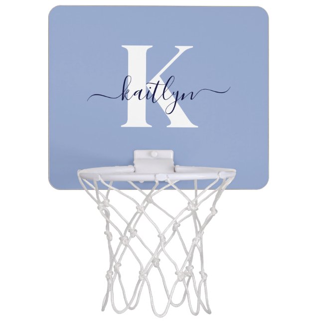 Modern Blue Script Monogram Mini Basketball Hoop (Front)