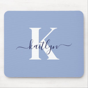 Modern Blue Script Monogram Mouse Pad